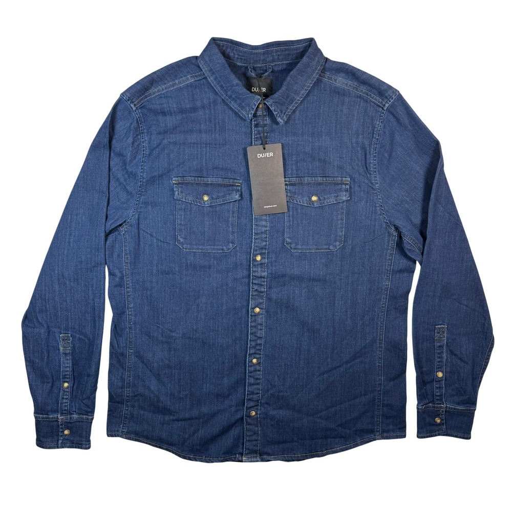 DUER Performance Denim Lite Two Pocket Shirt Mens XL Dark Stone Snap Western NWT